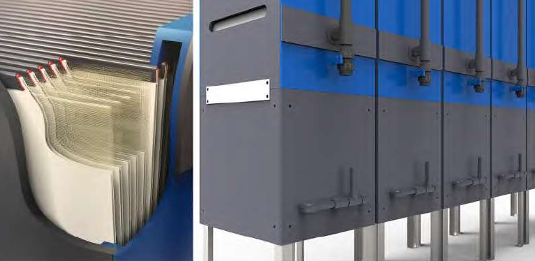 Figure 1. An IPC® module holding the flat sheet membranes (a), module stack (b).